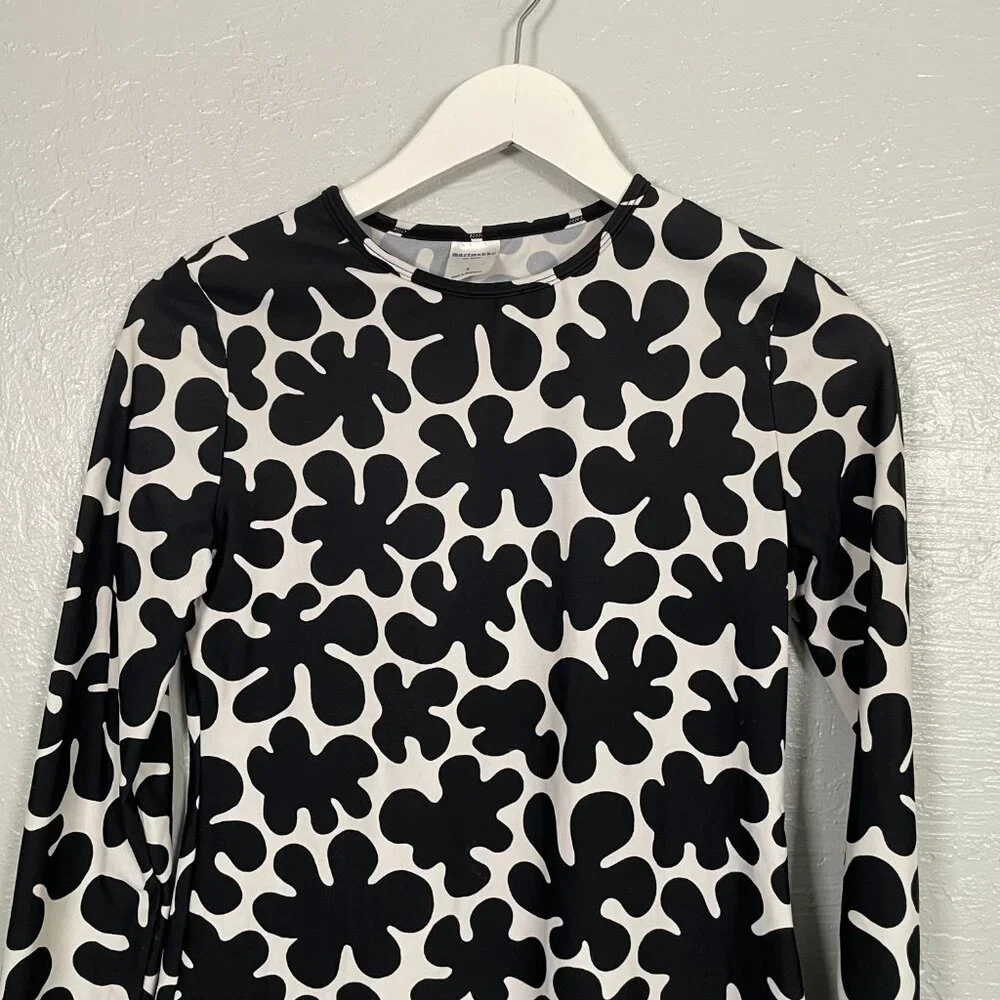 Marimekko for Target Girls S Black White Floral Rash Guard Swim Long Sleeve - Picture 3 of 7